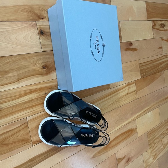 PRADA SANDALS WOMEN PLEXIGLASS TRANSPARENT BLACK - Picture 8 of 8